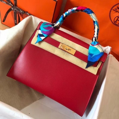 Hermes Red Epsom Kelly 28cm Handmade Bag LDBS243127