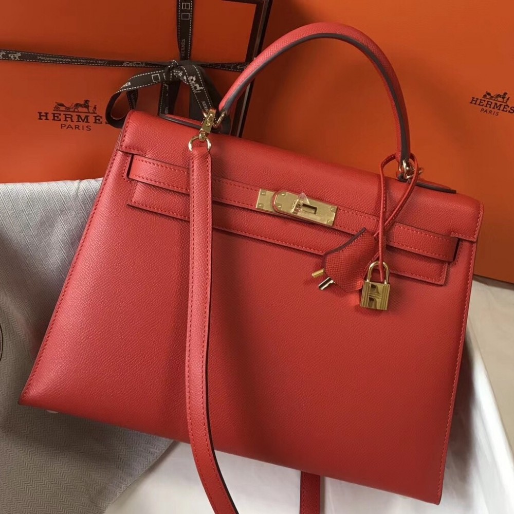 Hermes Red Epsom Kelly 32cm Sellier Bag LDBS243128