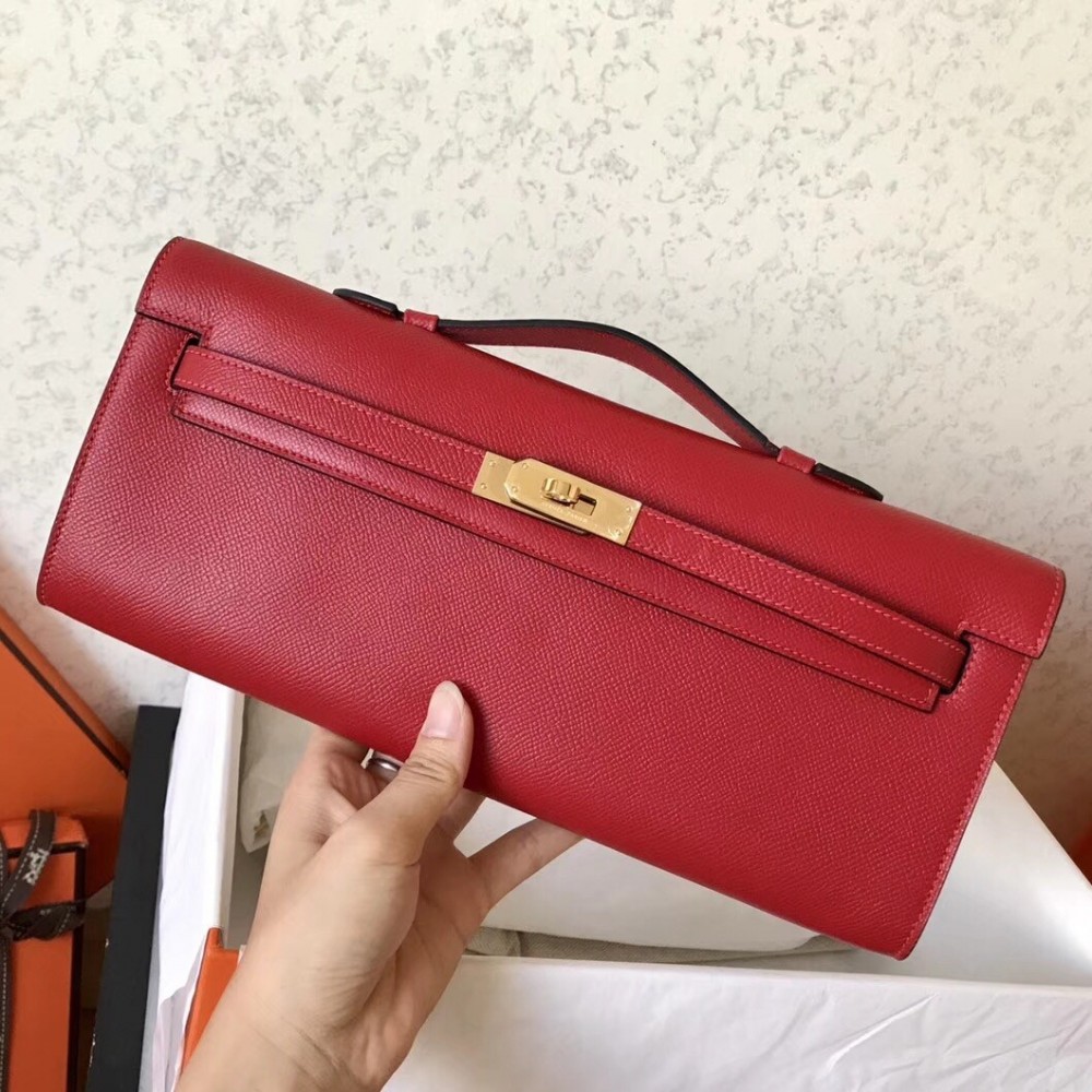 Hermes Red Epsom Kelly Cut Handmade Bag LDBS243129