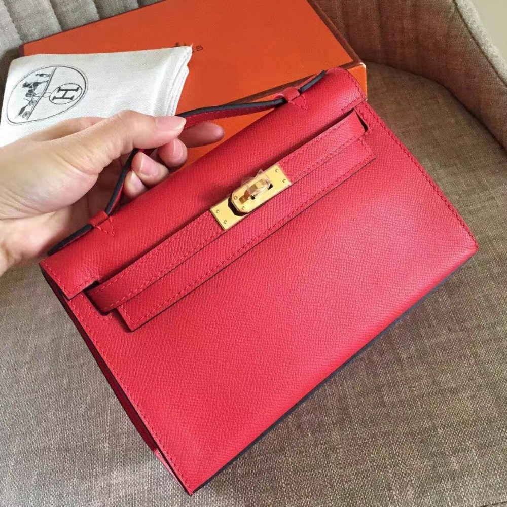 Hermes Red Kelly Pochette Epsom Handmade Bag LDBS243133