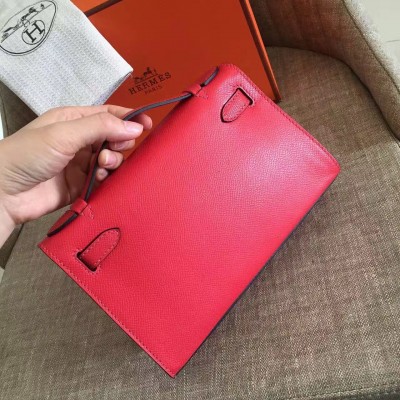 Hermes Red Kelly Pochette Epsom Handmade Bag LDBS243133