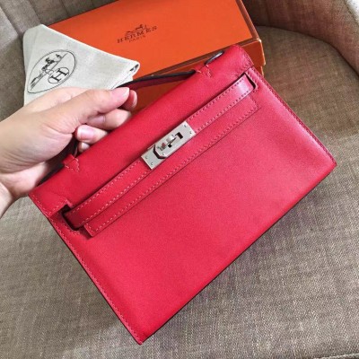 Hermes Red Kelly Pochette Swift Handmade Bag LDBS243135