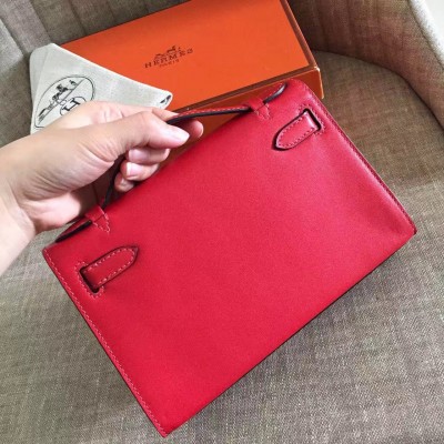 Hermes Red Kelly Pochette Swift Handmade Bag LDBS243135