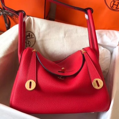 Hermes Red Lindy 26cm Clemence Handmade Bag LDBS243136