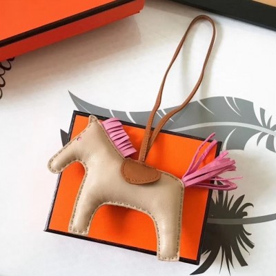 Hermes Rodeo Horse Bag Charm In Beige/Camarel/Pink Leather LDBS243146