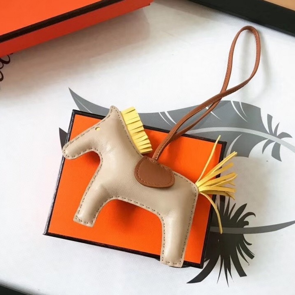 Hermes Rodeo Horse Bag Charm In Beige/Camarel/Yellow Leather LDBS243147