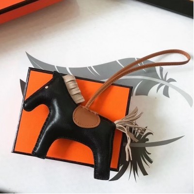 Hermes Rodeo Horse Bag Charm In Black/Camarel/Grey Leather LDBS243148