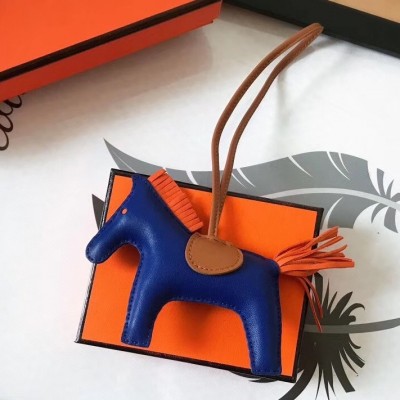 Hermes Rodeo Horse Bag Charm In Blue/Camarel/Orange Leather LDBS243150