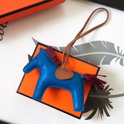 Hermes Rodeo Horse Bag Charm In Blue/Camarel/Ruby Leather LDBS243152