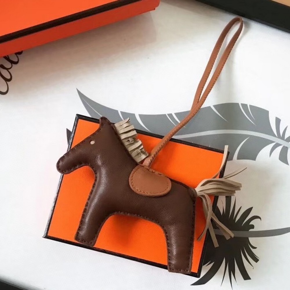 Hermes Rodeo Horse Bag Charm In Cafe/Camarel/Grey Leather LDBS243153