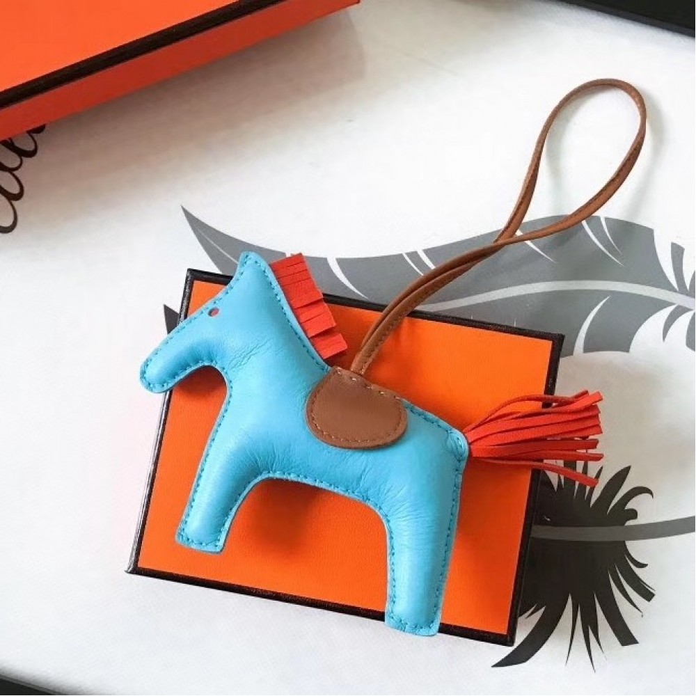 Hermes Rodeo Horse Bag Charm In Ciel/Camarel/Orange Leather LDBS243154