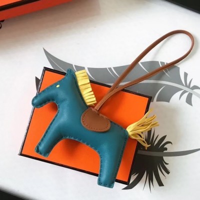 Hermes Rodeo Horse Bag Charm In Cyan/Camarel/Yellow Leather LDBS243155