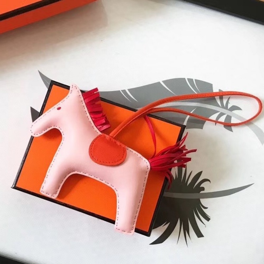 Hermes Rodeo Horse Bag Charm In Light Pink/Orange/Red Leather LDBS243157