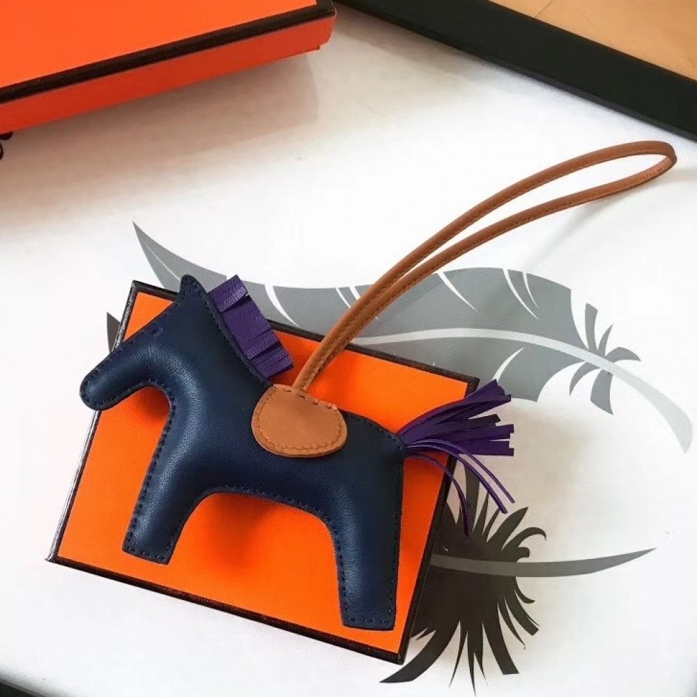 Hermes Rodeo Horse Bag Charm In Navy/Camarel/Purple Leather LDBS243159