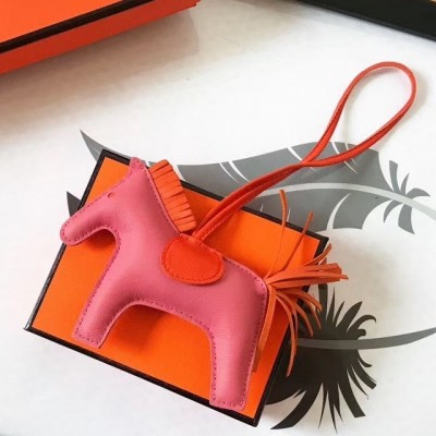 Hermes Rodeo Horse Bag Charm In Pink/Orange Leather LDBS243162