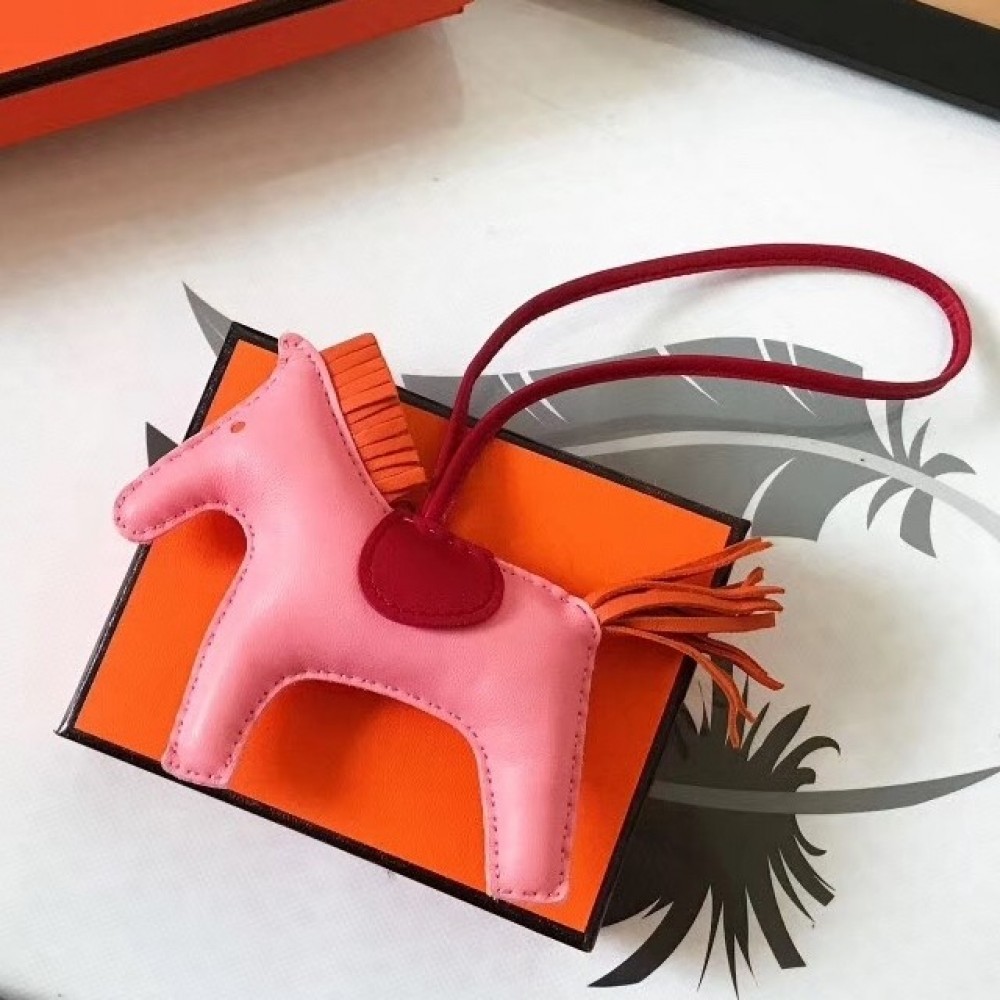 Hermes Rodeo Horse Bag Charm In Pink/Red/Orange Leather LDBS243163