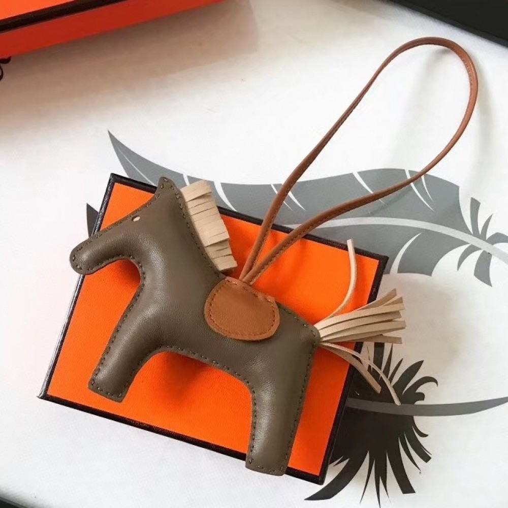 Hermes Rodeo Horse Bag Charm In Taupe/Camarel/Beige Leather LDBS243167