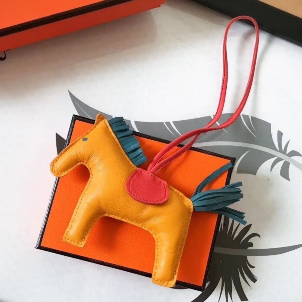 Hermes Rodeo Horse Bag Charm In Yellow/Piment/Green Leather LDBS243171