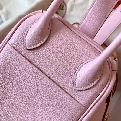 Hermes Rose Dragee Lindy 30cm Clemence Handmade Bag LDBS243094