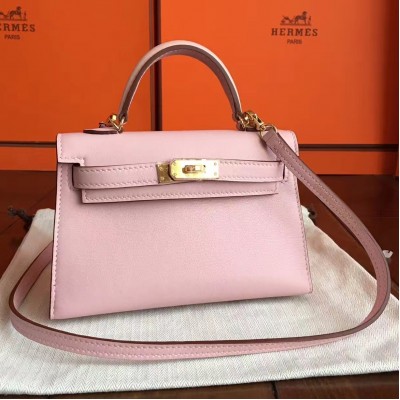 Hermes Rose Dragee Swift Kelly Mini II Handmade Bag LDBS243175