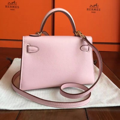 Hermes Rose Dragee Swift Kelly Mini II Handmade Bag LDBS243175