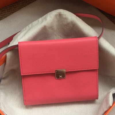 Hermes Rose Lipstick Clic 16 Wallet With Strap LDBS243180