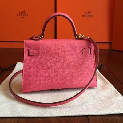 Hermes Rose Lipstick Epsom Kelly Mini II Handmade Bag LDBS243181