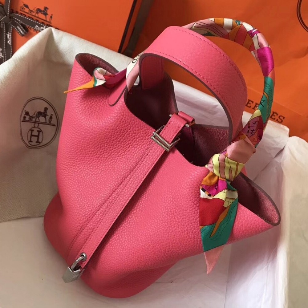 Hermes Rose Lipstick Picotin Lock MM 22cm Handmade Bag LDBS243182