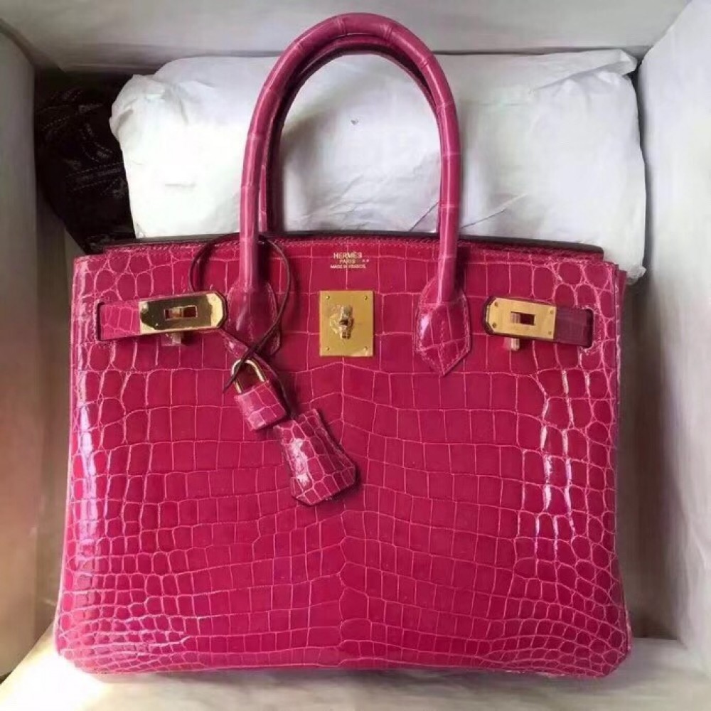 Hermes Rose Red Birkin 30cm Crocodile Niloticus Shiny Bag LDBS243187