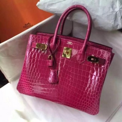 Hermes Rose Red Birkin 30cm Crocodile Niloticus Shiny Bag LDBS243187