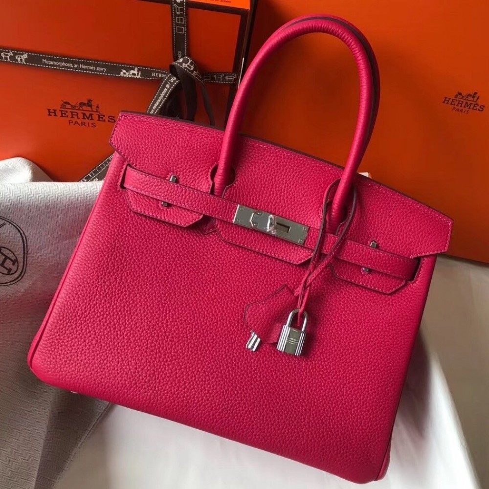 Hermes Rose Red Clemence Birkin 30cm Bag LDBS243076