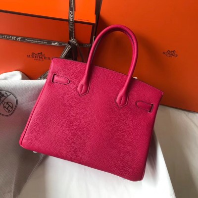 Hermes Rose Red Clemence Birkin 30cm Bag LDBS243076