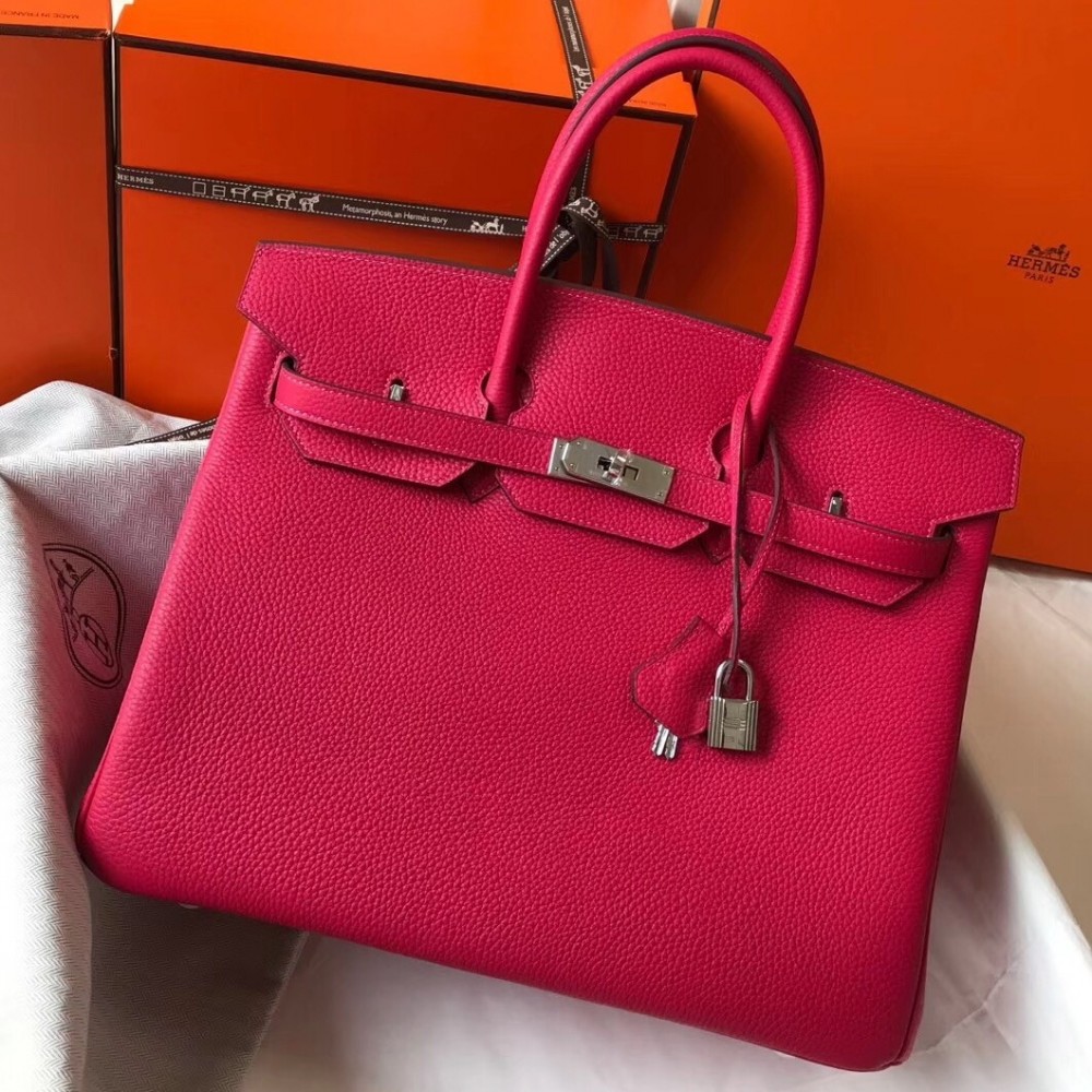 Hermes Rose Red Clemence Birkin 35cm Bag LDBS243078