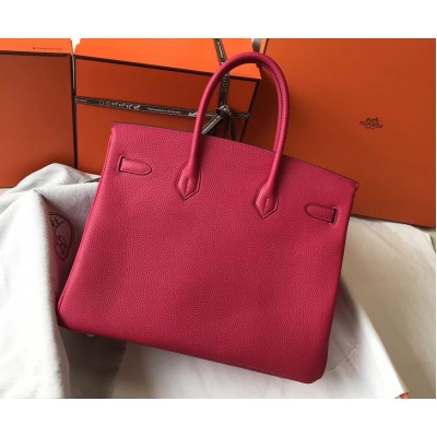 Hermes Rose Red Clemence Birkin 35cm Bag LDBS243078