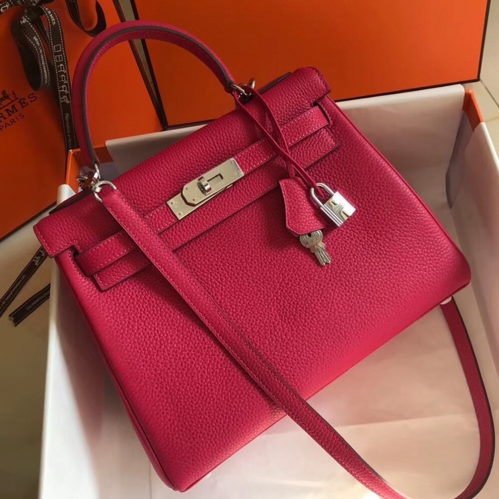 Hermes Rose Red Clemence Kelly 28cm Bag LDBS243190