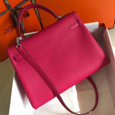 Hermes Rose Red Clemence Kelly 32cm Retourne Bag LDBS243191