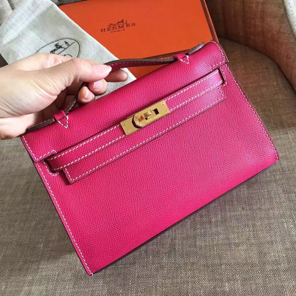 Hermes Rose Red Kelly Pochette Epsom Handmade Bag LDBS243194