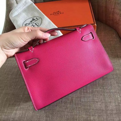 Hermes Rose Red Kelly Pochette Epsom Handmade Bag LDBS243194