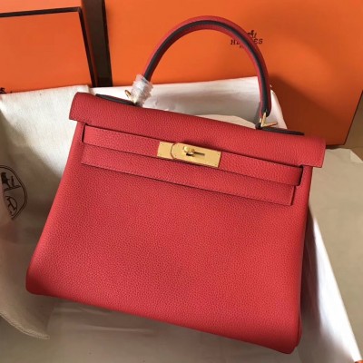 Hermes Rouge Casaque Clemence Kelly 28cm Handmade Bag LDBS243197