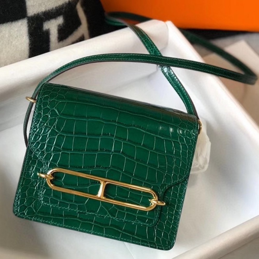 Hermes Roulis Mini Bag In Green Embossed Crocodile Calfskin LDBS243202