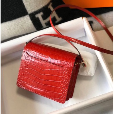 Hermes Roulis Mini Bag In Red Embossed Crocodile Calfskin LDBS243203