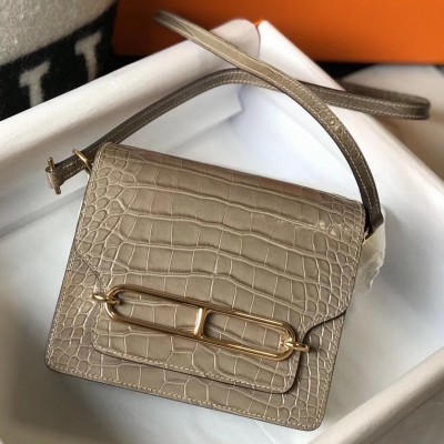 Hermes Roulis Mini Bag In Taupe Embossed Crocodile Calfskin LDBS243204