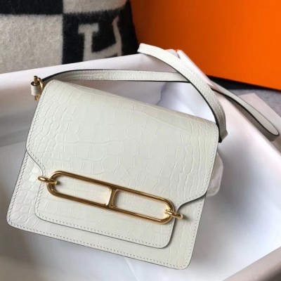 Hermes Roulis Mini Bag In White Embossed Crocodile Calfskin LDBS243206