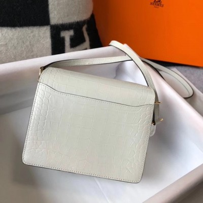 Hermes Roulis Mini Bag In White Embossed Crocodile Calfskin LDBS243206