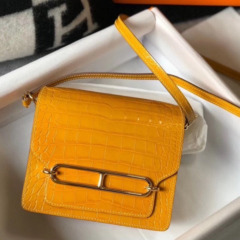 Hermes Roulis Mini Bag In Yellow Embossed Crocodile Calfskin LDBS243207