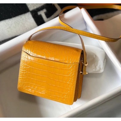 Hermes Roulis Mini Bag In Yellow Embossed Crocodile Calfskin LDBS243207