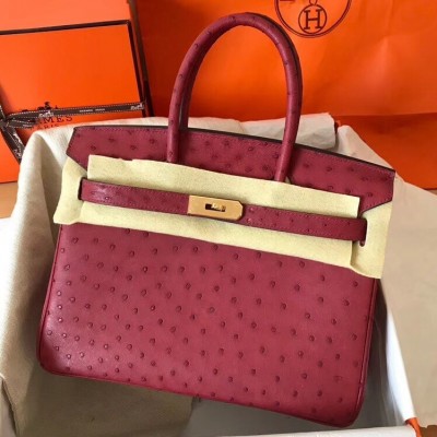 Hermes Ruby Birkin 30cm Ostrich Handmade Bag LDBS243211