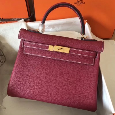 Hermes Ruby Clemence Kelly 28cm Handmade Bag LDBS243214