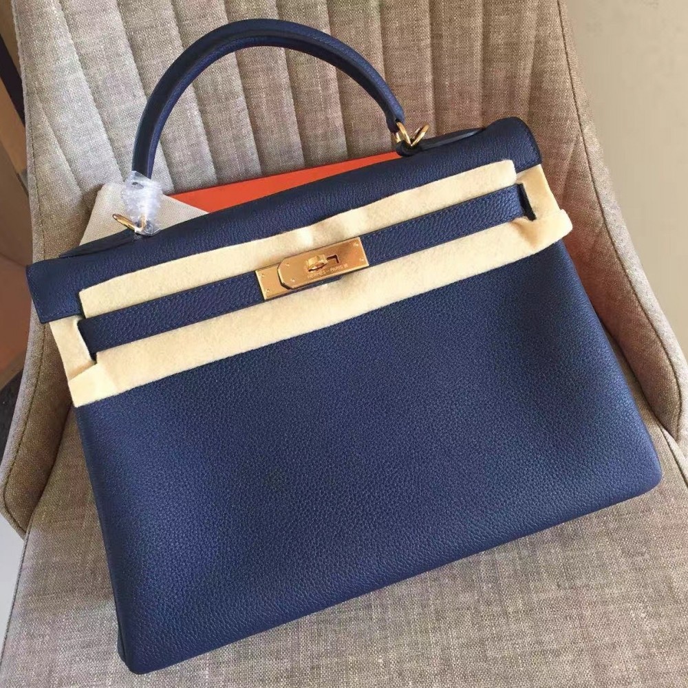 Hermes Sapphire Clemence Kelly Retourne 32cm Handmade Bag LDBS243227