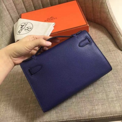 Hermes Sapphire Kelly Pochette Epsom Handmade Bag LDBS243231